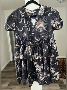 Kimchi Blue Floral Pierced Hearts Tiered Baby Doll Goth Dress.